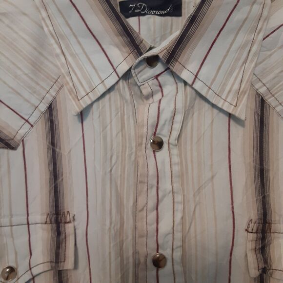 7 Diamonds Shirt XL Long Sleeve Button Blue Striped Pearl Snap Pockets Western - Picture 3 of 11